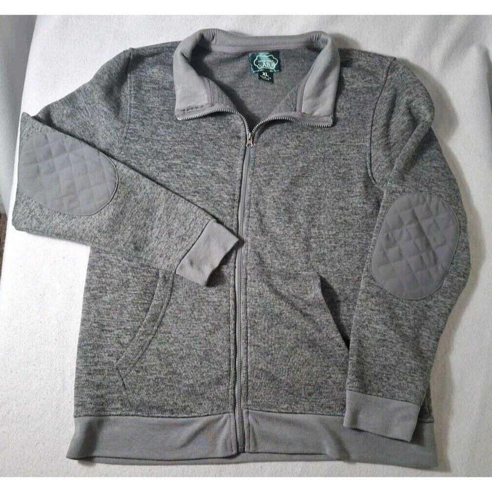 Arthur Beale Sweater Full Zip Mens XL Gray Padded Elbows Banded Waistline